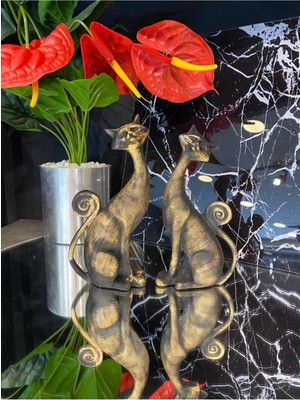 Özgürce Şık 2'li Siyah ve Eskitme Kedi Biblo Seti, Ev ve Ofis Dekoru