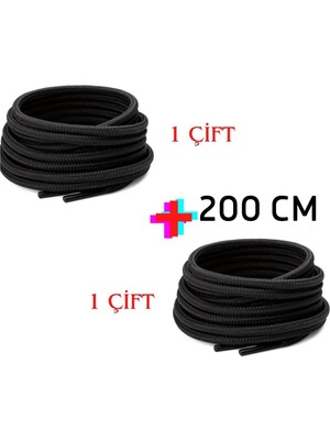 Mawrond 2 ÇİFT- 200 cm, Siyah, Fitilli Yuvarlak Bot Bağcığı, Extra Sağlam Bağcık, Ayakkabı Bağcığı, 2 Çift