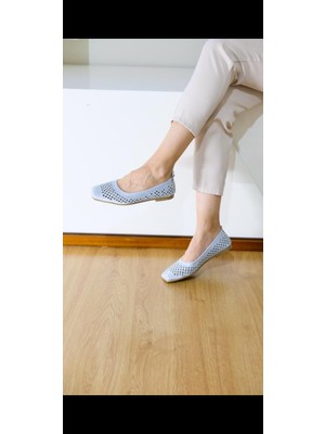 No 35 Moda Taşlı Babet Ayakkabı Açık Gri 39