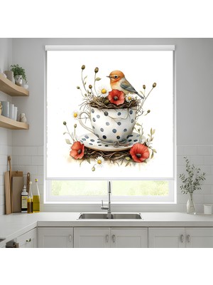 Özgürce Çiçek ve Kuş Desenli Şık Dekoratif Stor Perde, Şıklığa Davet!