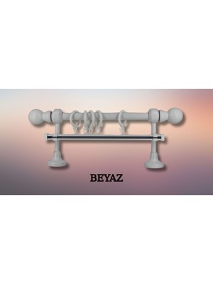 Özgürce Beyaz Ahşap Başlıklı 25 mm Aluminum Boru Rustik Perde Askısı 100 cm