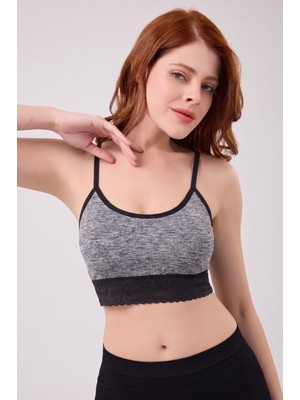 Mistirik Penitro Model Dantel Detaylı Sırtı Çapraz Pedli Spor Büstiyer Grimelanj Renk