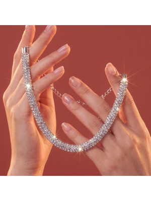 Valmont Accessories Kristal Taşlı 25+10 cm Choker Işıltılı Şık Kadın Yuvarlak Boru Tasma Kolye