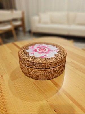 Özgürce Rattan Desenli 20X20 Bohem Saklama Kutusu, Şık ve Kullanışlı Hediye Seçeneği