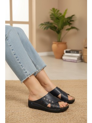 Enoch Kadın Antik Trok Detaylı ve Pencereli Çapraz Bantlı Ev - Dış Mekan Anatomik Terlik