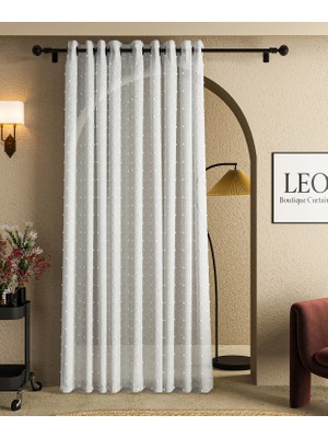Leo Boutique Curtain Puantiyeli Grommet Dikim Siyah Halkalı Rustik Perdesi Keten Tül Perde Şık ve Modern Dekoratif Tül Ütü Istemez Çocuk Odası Özel Dikim Tül Perde