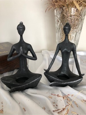 Özgürce Rahatlatıcı Yoga Mumluk ve Biblo Seti, Şık Dekoratif Çift Parça