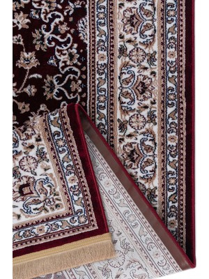 Otantik Klasik Desenli Eskitme Tozumaz Tüylenmez Oturma Odası Salon Halısı 8031 Kırmızı