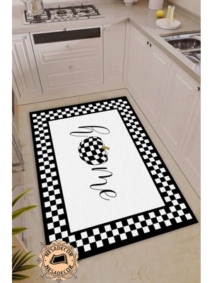 Özgürce Dama Desenli Modern Halı, Makinede Yıkanabilir, Dekoratif Yolluk