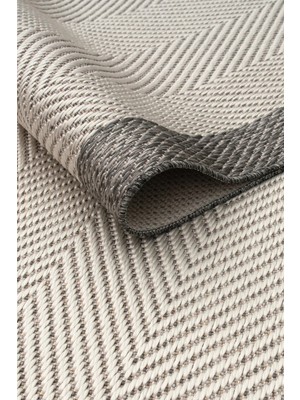 Kilim Hasır Halı Kaymaz Taban Makinede Yıkanabilir Toz Hav Vermez Çerçeveli Sisal 6633 Gri Krem