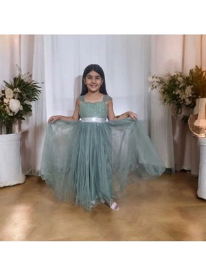 Ahsenim Bebe Tül Askı Uzun Kız Çocuk Abiye Elbise