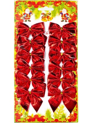 Naque Yılbaşı Süsü Askılı Fiyonk 12'li Paket Kırmızı 5,5x5,5 Cm.