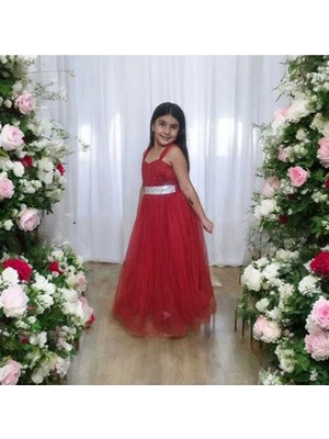 Ahsenim Bebe Tül Askı Uzun Kız Çocuk Abiye Elbise