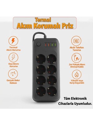 Ttt Termal Akım Korumalı 8 Prizli Uzatma Kablosu