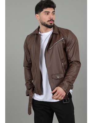 Stil Kombin Kuzey Beli Kemerli Suni Deri Ceket Bl 1261