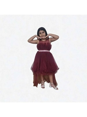 Ahsenim Bebe Kuyruklu Misinalı Tül Yaka Kız Abiye