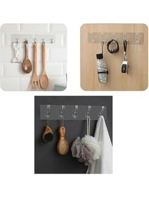 Naque Group - Kendinden Yapışkanlı, Güçlü, Şeffaf 5'li Askılık - Kapı Arkası, Mutfak, Duvar, Banyo