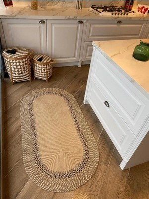 Özgürce Doğal Kahverengi Jüt Kilim, Bohem Dekoratif Mutfak ve Balkon Halısı