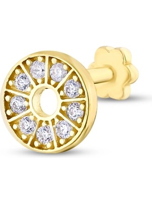 Ethem Gold 14 Ayar Taşlı Yuvarlak Tasarım  Tragus Piercing