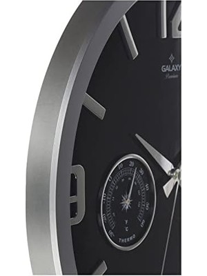 Naque Galaxy 705-BK Termometre ve Baramotre Özellikli Kabartma Rakamlı Ev ve Ofis Duvar Saati, 38CM