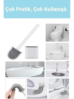 Naque Tuvalet Fırçası Beyaz Renk Silikon Klozet Wc Banyo Küvet Temizleme Fırçası Antibakteriyel Kolay Temizlenir Delmeden Duvara Monte Ürün Boyutu: 36.5cm x 10CM x 4.1cm (Beyaz)