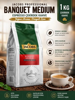 Jacobs Banquet Medium Espresso Beans 8 x 1000 gr Özel Kavrulmuş Lezzetli Türkiye Menşeli Kahve