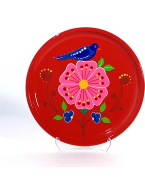 Dedemin Emayeleri Tepsi Kırmızı Kuşlu (26 Cm)