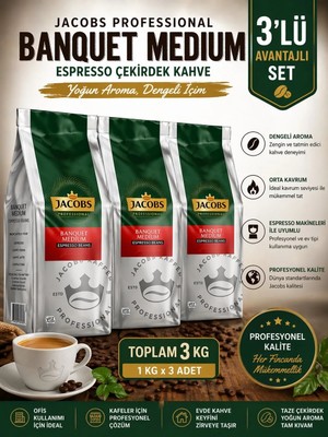 Jacobs Banquet Medium Espresso Beans Çekirdek Kahve 1000 gr x 3 Paket