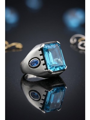 Prestige Kare Aquamarine - Aqua Marin Taşlı 925 Ayar Gümüş Yüzük 902678