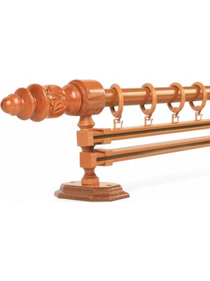 Özgürce Demonte Başlıklı Meşe Ahşap Çift Raylı Rustik Perde Askısı 150 cm