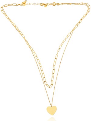 İryum Ataç Kalp Pul Figürlü 2 Sıra Altın Kolye-22 Ayar