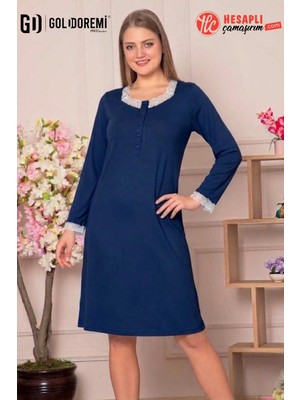 Gd Goldoremi 306 Kadın Avantajlı Dantel Detaylı Uzun Kollu %100 Pamuklu Rahat Kalıp Anne Gecelik
