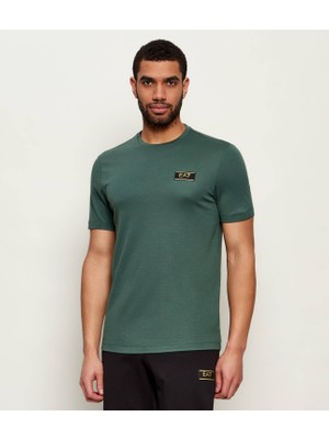 EA7 Erkek Normal Kalıp Viskoz Karışımlı Kumaş Yuvarlak Yakalı Logo Etiketli Kısa Kollu Yeşil T-Shirt 7M001331 AF13739-U7260