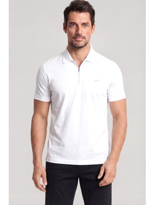 Paul & Shark Erkek Regular Fit Logo Detaylı Pamuklu Kısa Kollu Beyaz Polo Yaka T-Shirt 26411262SM-010