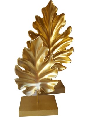 Özgürce Şık Gold Renkli Polyester 2’li Yaprak Dekoratif Biblo Seti