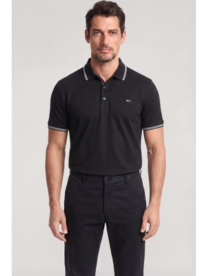 Paul & Shark Erkek Düğme Kapama Kısa Kol %100 Pamuk Siyah Polo Yaka T-Shirt 26411256SM-011