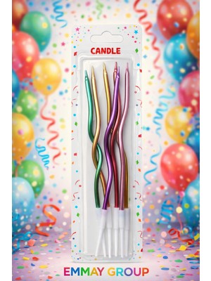 İTHAL Kıvrımlı Mum Mix 6’lı – Renkli Spiral Pasta Mumu (15 Cm, Uzun Yanma Süresi)