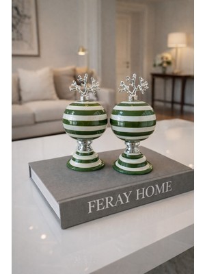 Özgürce Yeşil Zebra Küre Dekoratif Obje 2'li Set, Ev Dekorasyonu Için Şık Seçenek