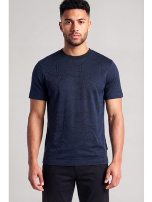 Boss Erkek %100 Pamuklu Logo Detaylı Bisiklet Yaka Kısa Kollu Lacivert T-Shirt 50558850-404