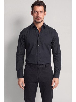 Paul & Shark Erkek Slim Fit Logo Işleme Detaylı Pamuklu Uzun Kollu Siyah Gömlek 26413800-011