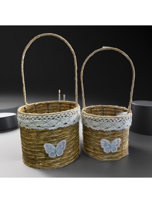 Özgürce Mercan Dekoratif 2'li Hasır Sepet Seti, Şık ve Kullanışlı Ev Dekoru