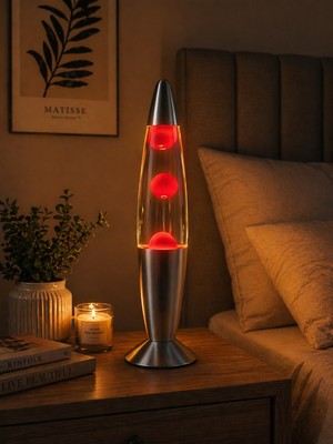 Biton Toptan  Lav Lambası Büyük Boy 41 cm – Kırmızı Atmosfer Işığı, Dekoratif Gece Lambası, Konsept Lamba Aydınlatma