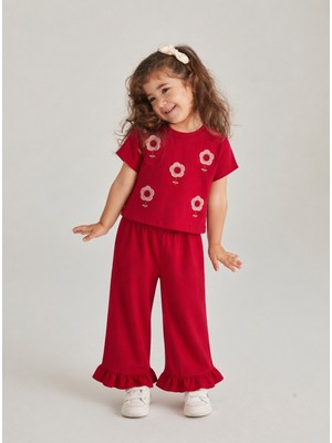Ozzy Kids Kız Çocuk Önü Çiçek Nakışlı Takım