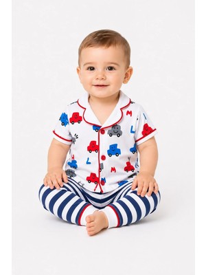 Dinamik çocuk Erkek Bebek/çocuk Araba Desenli Kısa Kollu Pijama Takımı Yazlık 2'li Alt Üst 6-24AYLIK
