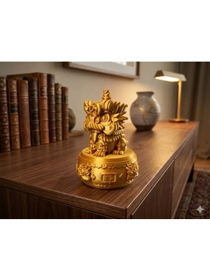 Freya Feng Shui Altın Aslan Koruyucu Figürü Güç Şans ve Bolluk Enerji Sembolü