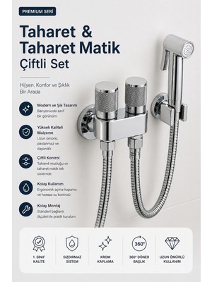 Lüks Krom Taharet Musluğu Seti - Çift Çıkışlı Taharetmatik ve Ankastre El Duşu