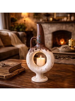 Özgürce El Boyamalı Seramik Vazo, Modern Retro Tasarım, 31 Cm, Salon ve Ofis Dekoru