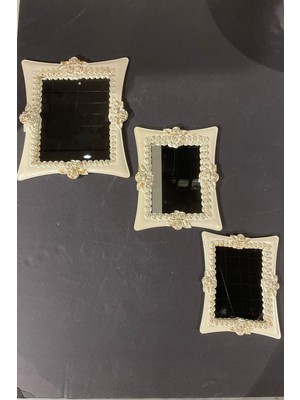 Özgürce Krem Eskitme Dekoratif Polyester Üçlü Kare Ayna Seti