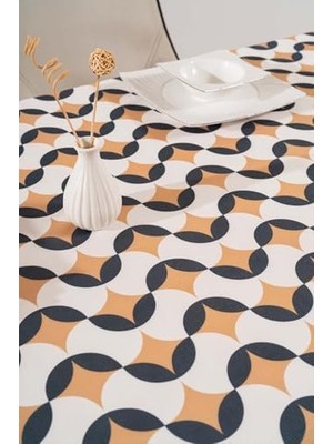 Naque Geometrik Soyut Masa Örtüsü, Sofra Bezi, Piknik Örtüsü Siyah-Taba 140 x 200 RIVA00112-R0028
