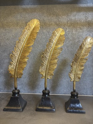 Özgürce Üçlü Tüy Gold Dekoratif Biblo Seti, Şık ve Zarif Hediye Seçeneği